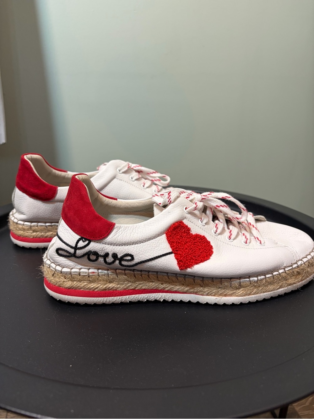 Apropo Women’s White Sneakers with Red Heart Accent (size 40 = 10 US)